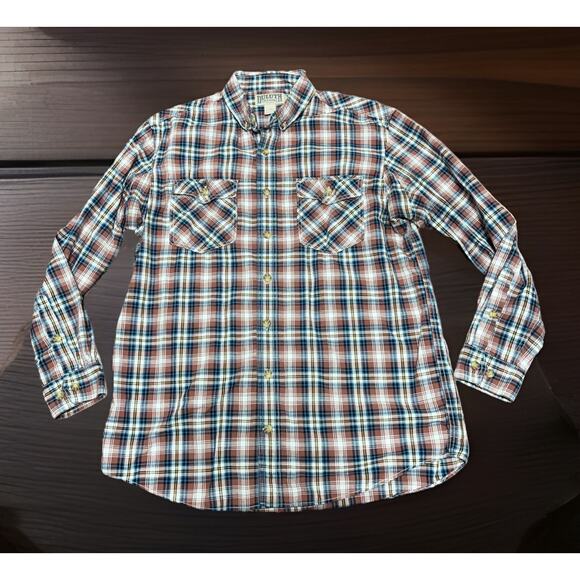Duluth Trading Flannel Burnt Orange/White Mens Button-Down Shirt Size Large Tall - Picture 1 of 3